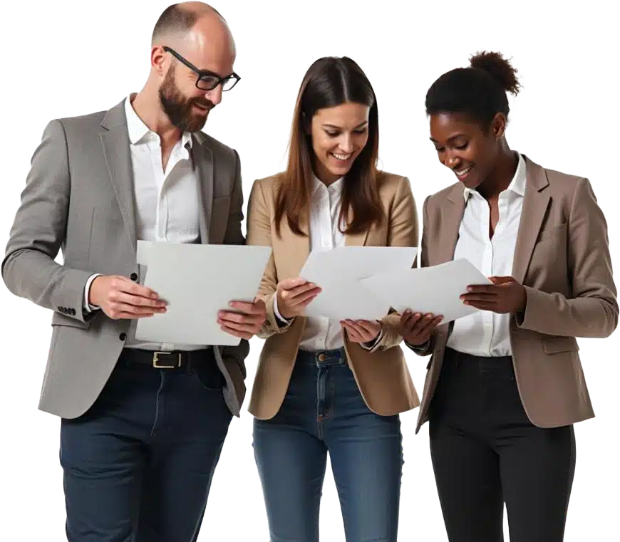 Business professionals discussing a significant change in the business