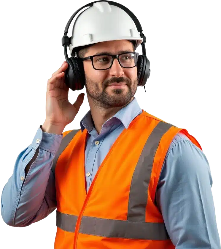 A man having an audiometry test for health surveillance